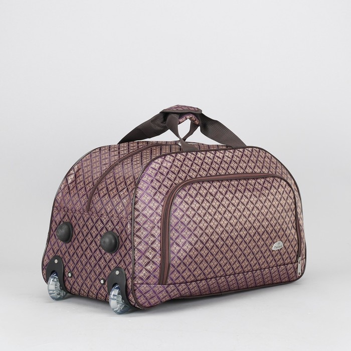 Сумка дорожная на колёсах «Ромбы», отдел на молнии, наружный карман, колеса каучук, цвет коричневый