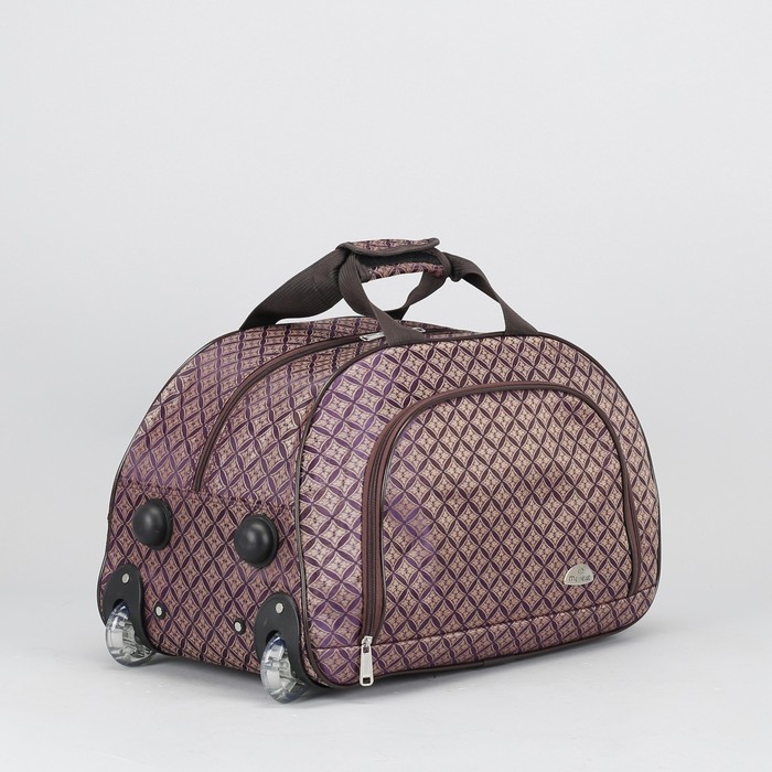 Сумка дорожная на колёсах «Ромбы», отдел на молнии, наружный карман, колеса каучук, цвет коричневый