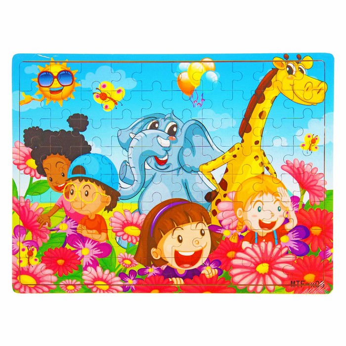 Пазл большой "Ребята и зверята", 80 элементов