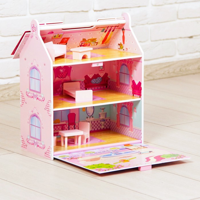 Кукольный дом "Принцесса", с откидной крышей, с мебелью