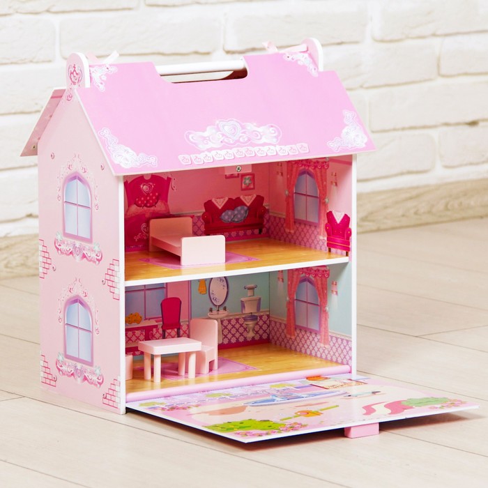Кукольный дом "Принцесса", с откидной крышей, с мебелью
