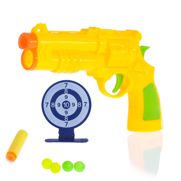 Пистолет "Патрульный", с мишенью, стреляет шариками и мягкими пулями, МИКС