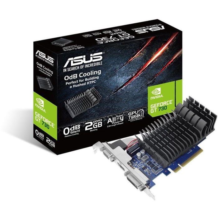 Видеокарта Asus GeForce GT 730 (GT730-SL-2G-BRK-V2) 2G, 64bit, GDDR3, 902/1600, Ret
