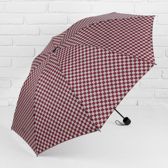 Зонт механический "Клетка", R=50см, цвет бордовый
