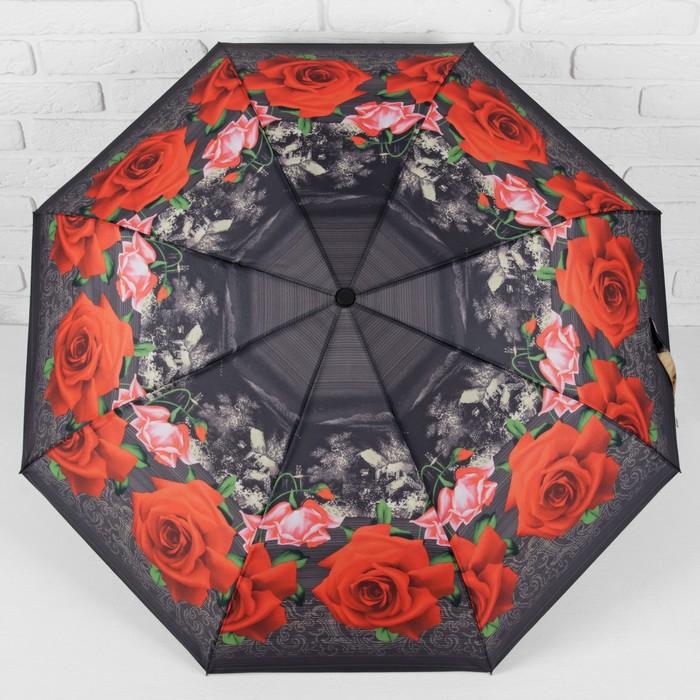 Зонт полуавтоматический "Цветы Розы", R=50см, цвет чёрный/красный