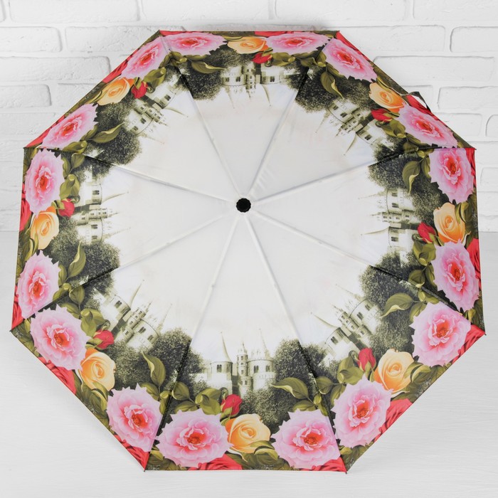 Зонт полуавтоматический "Цветы Розы", R=50см, цвет белый