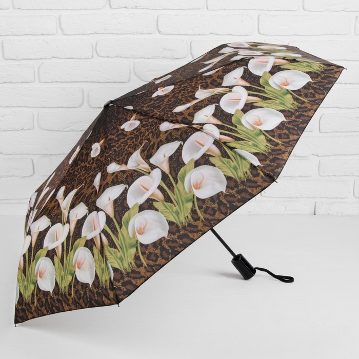 Зонт полуавтоматический "Цветы Каллы", R=50см, цвет коричневый