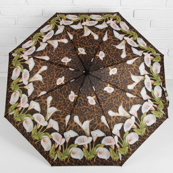 Зонт полуавтоматический "Цветы Каллы", R=50см, цвет коричневый