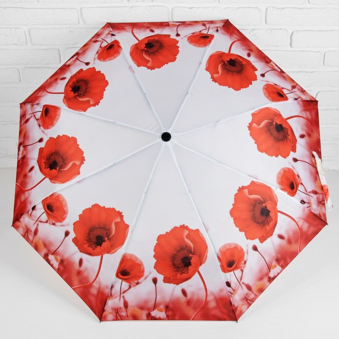 Зонт полуавтоматический "Цветы Маки", R=49см, цвет белый/красный