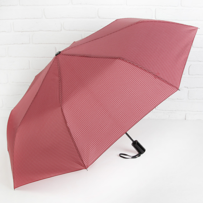 Зонт полуавтоматический "Клетка мелкая", R=49см, цвет красный
