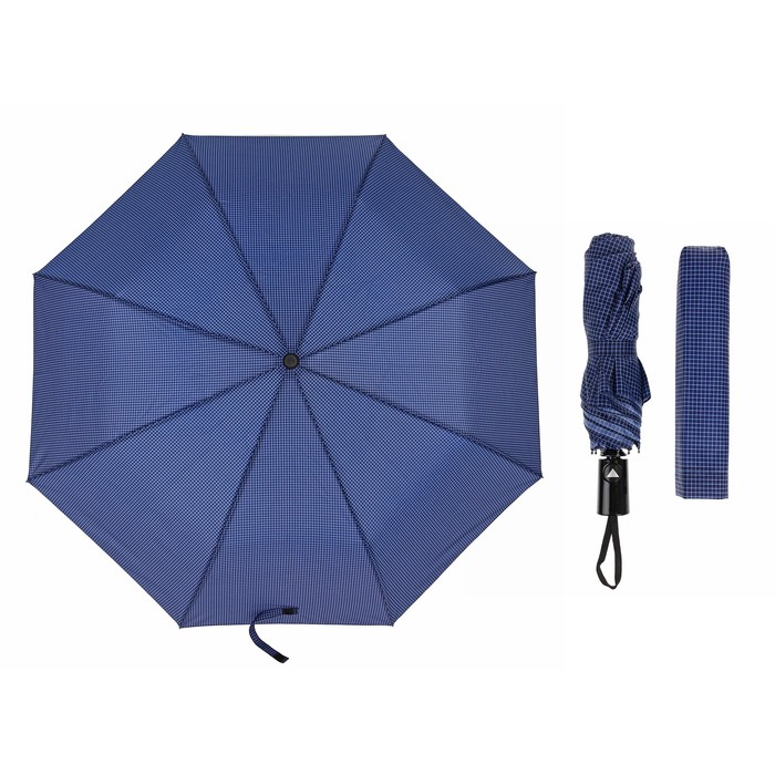 Зонт полуавтоматический "Клетка мелкая", R=49см, цвет синий