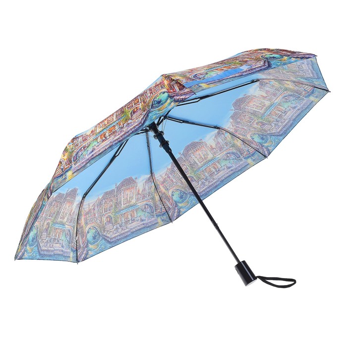 Зонт полуавтоматический "Венеция утренняя", R=50см, цвет голубой/бежевый
