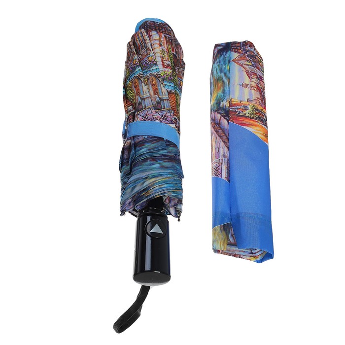 Зонт полуавтоматический "Венеция утренняя", R=50см, цвет голубой/бежевый