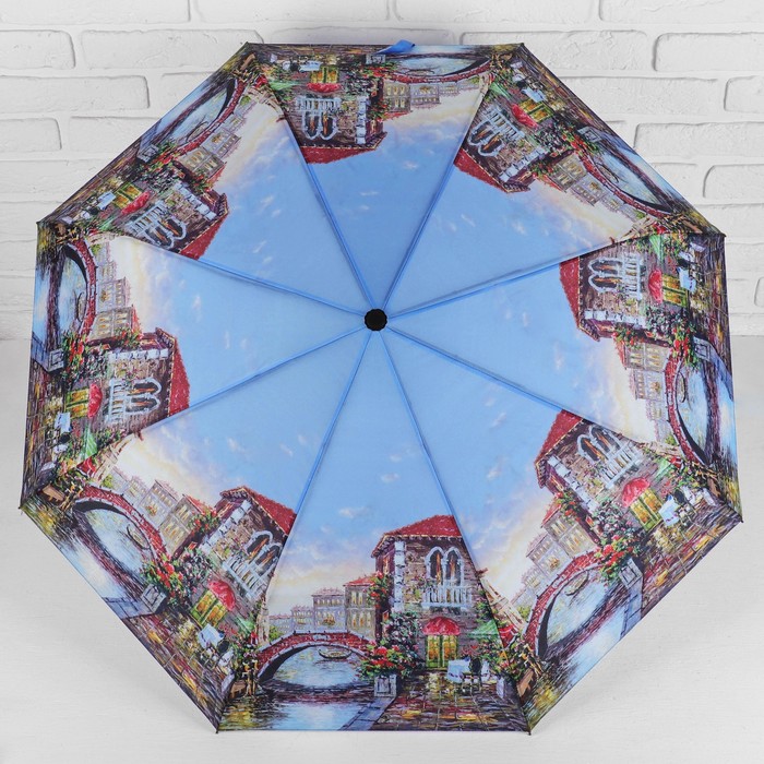 Зонт полуавтоматический "Венеция, мост", R=50см, цвет светло-голубой
