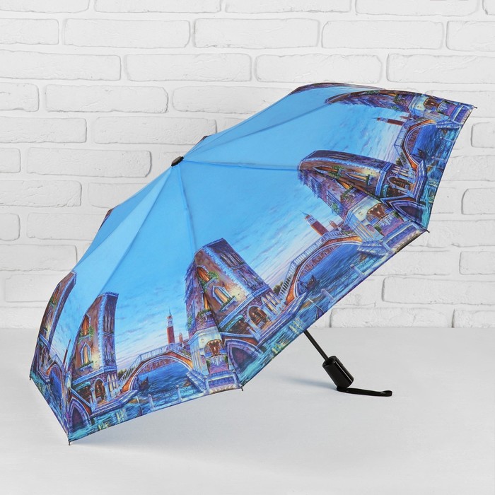 Зонт полуавтоматический "Венеция вечерняя", R=50см, цвет голубой