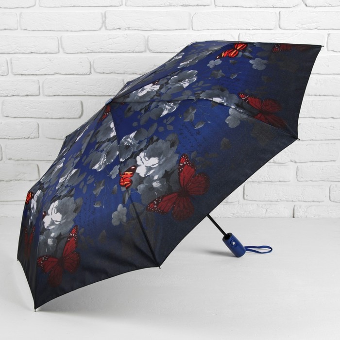 Зонт полуавтоматический "Цветы Розы", R=50см, цвет синий