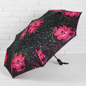Зонт полуавтоматический «Цветы», 3 сложения, 8 спиц, R = 50 см, цвет чёрный/розовый Ош