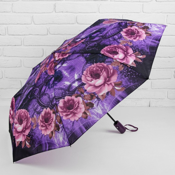 Зонт полуавтоматический "Цветы Пионы", R=50см, цвет сиреневый/фиолетовый
