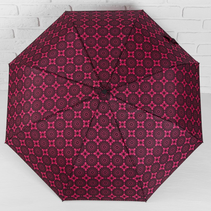 Зонт полуавтоматический "Узор", R=49см, цвет чёрный/розовый