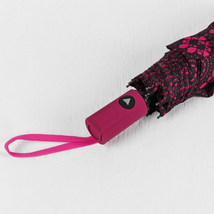 Зонт полуавтоматический "Узор", R=49см, цвет чёрный/розовый