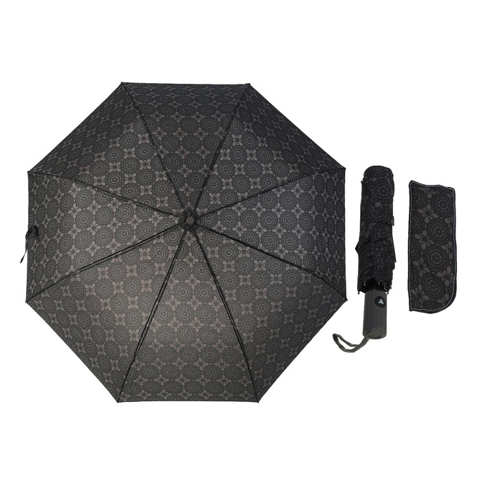 Зонт полуавтоматический "Узор", R=49см, цвет чёрный/серый