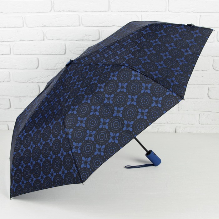 Зонт полуавтоматический "Узор", R=49см, цвет чёрный/синий