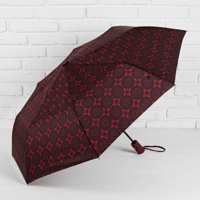 Зонт полуавтоматический "Узор", R=49см, цвет чёрный/бордовый