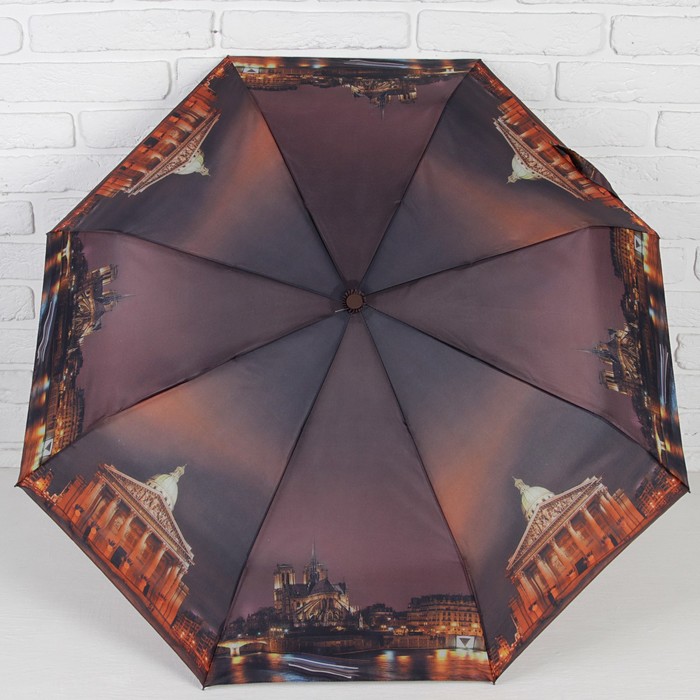 Зонт автоматический "Города", R=48см, цвет коричневый