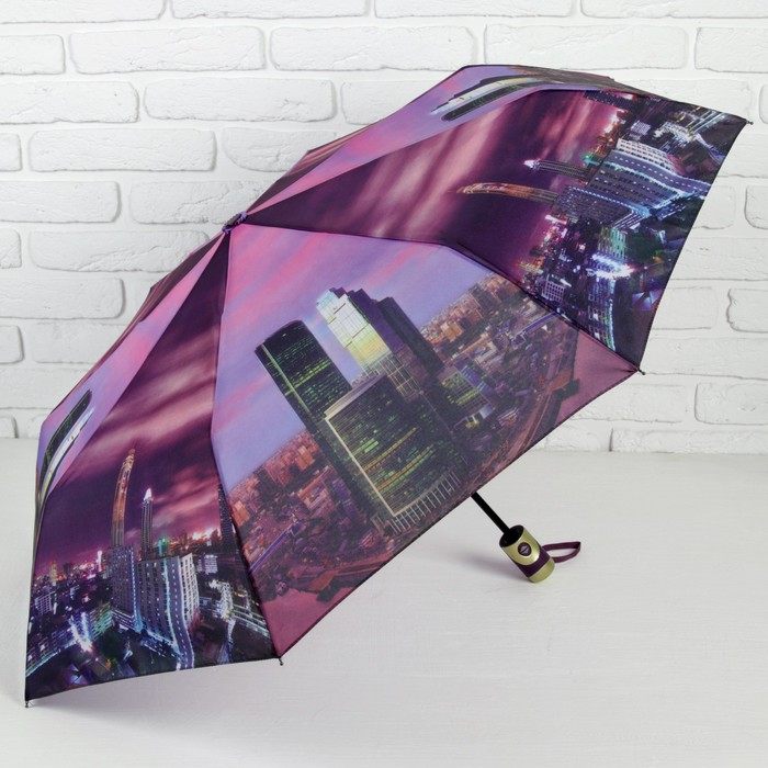 Зонт автоматический "Города", R=49см, цвет фиолетовый