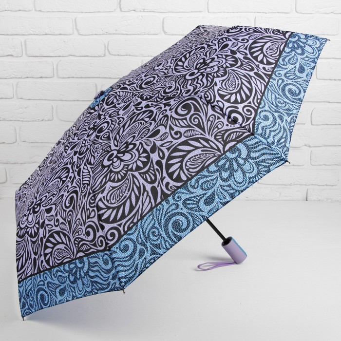 Зонт автоматический "Завитки", R=48см, цвет серый/синий