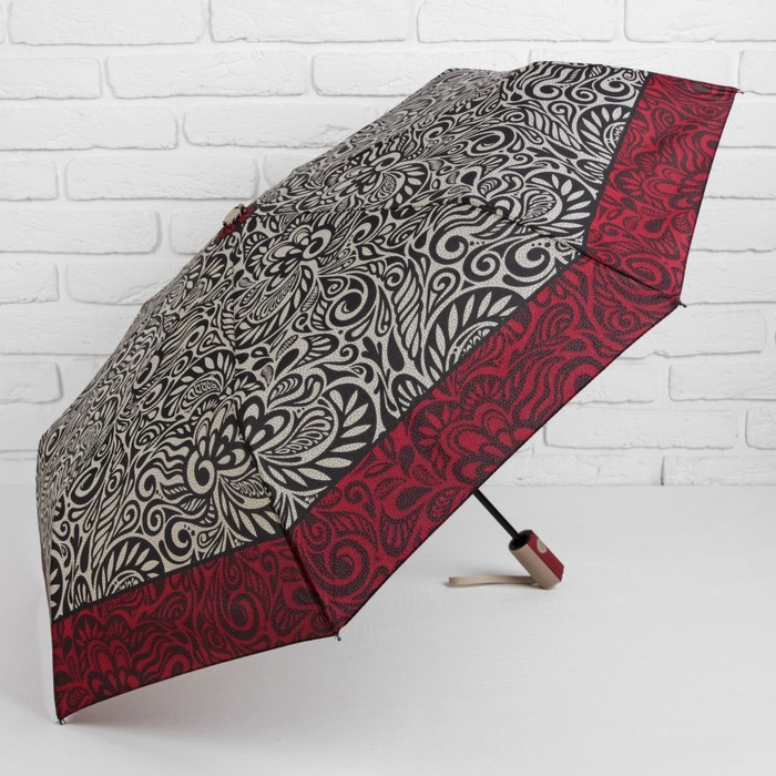 Зонт автоматический "Завитки", R=48см, цвет серый/бордовый