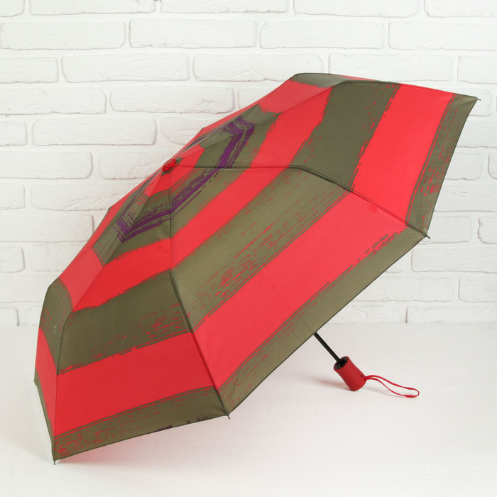 Зонт полуавтоматический "Полосы", R=48см, цвет красный/коричневый