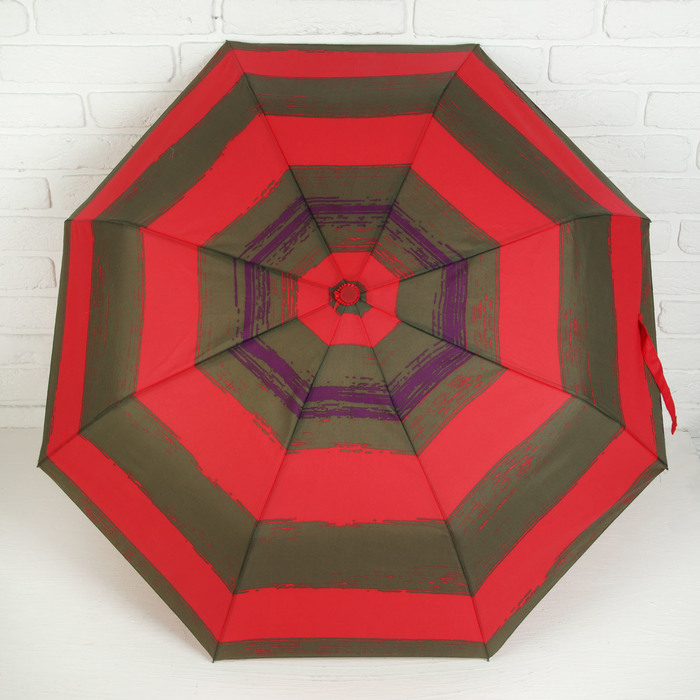 Зонт полуавтоматический "Полосы", R=48см, цвет красный/коричневый