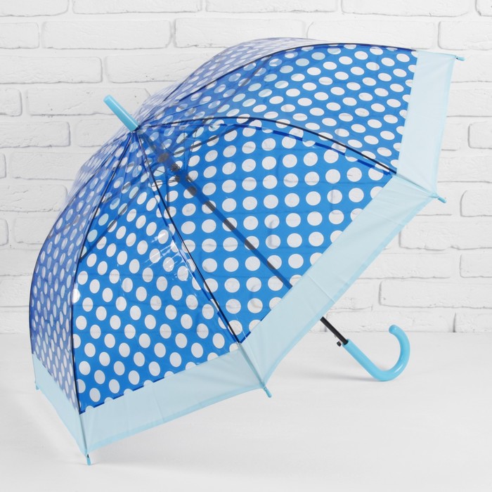 Зонт-трость "Горох", полуавтоматический, R=50см, цвет синий/голубой