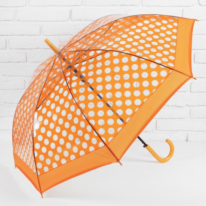 Зонт-трость "Горох", полуавтоматический, R=50см, цвет оранжевый