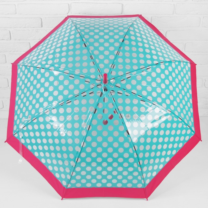 Зонт-трость "Горох", полуавтоматический, R=50см, цвет морская волна/малиновый