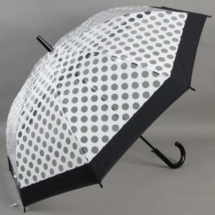 Зонт-трость "Горох", полуавтоматический, R=50см, цвет белый/чёрный