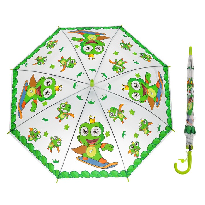 Зонт-трость "Царевна лягушка", полуавтоматический, со свистком, R=42,5см, цвет зелёный