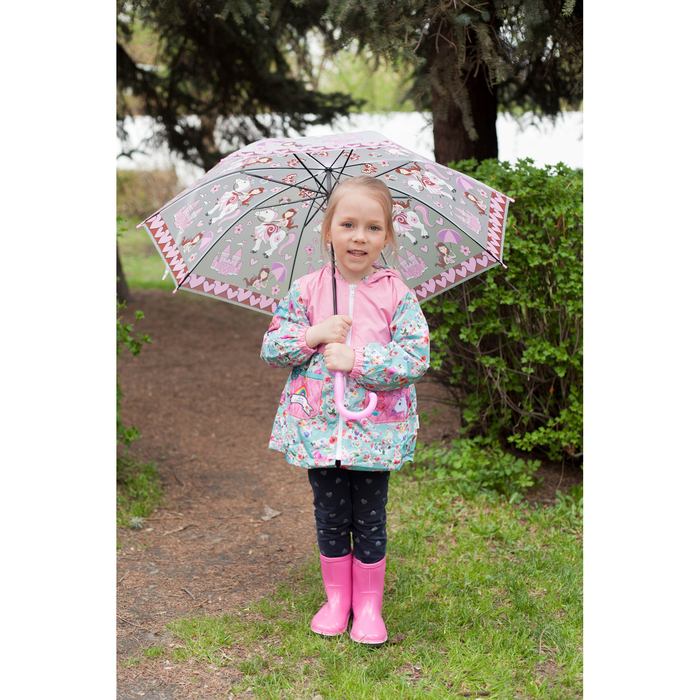 Зонт-трость "Принцесса", полуавтоматический, со свистком, R=42см, цвет розовый