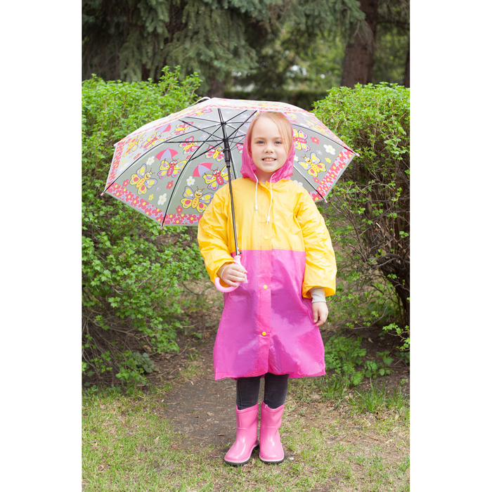 Зонт-трость "Бабочки", полуавтоматический, со свистком, R=42см, цвет розовый