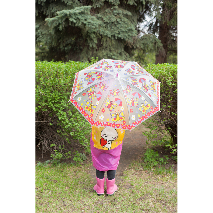 Зонт-трость "Бабочки", полуавтоматический, со свистком, R=42см, цвет розовый