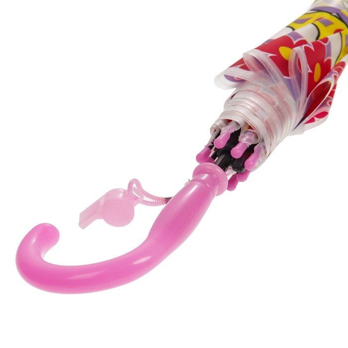 Зонт-трость "Бабочки", полуавтоматический, со свистком, R=42см, цвет розовый