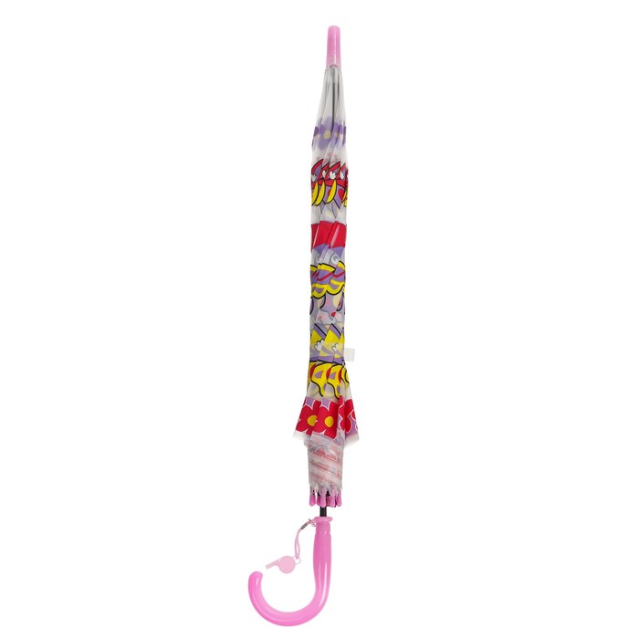 Зонт-трость "Бабочки", полуавтоматический, со свистком, R=42см, цвет розовый