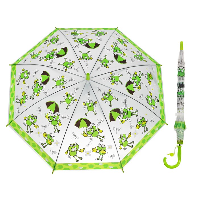 Зонт-трость "Лягушата", полуавтоматический, со свистком, R=41,5см, цвет зелёный