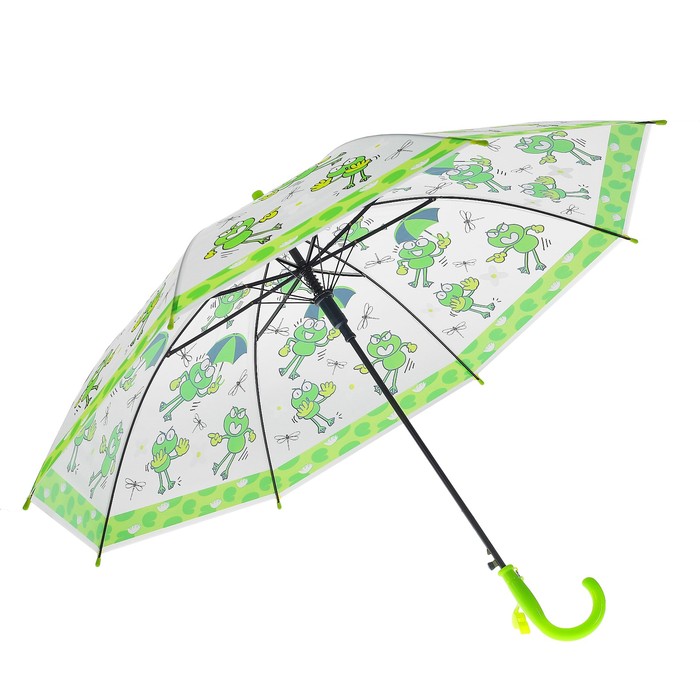 Зонт-трость "Лягушата", полуавтоматический, со свистком, R=41,5см, цвет зелёный