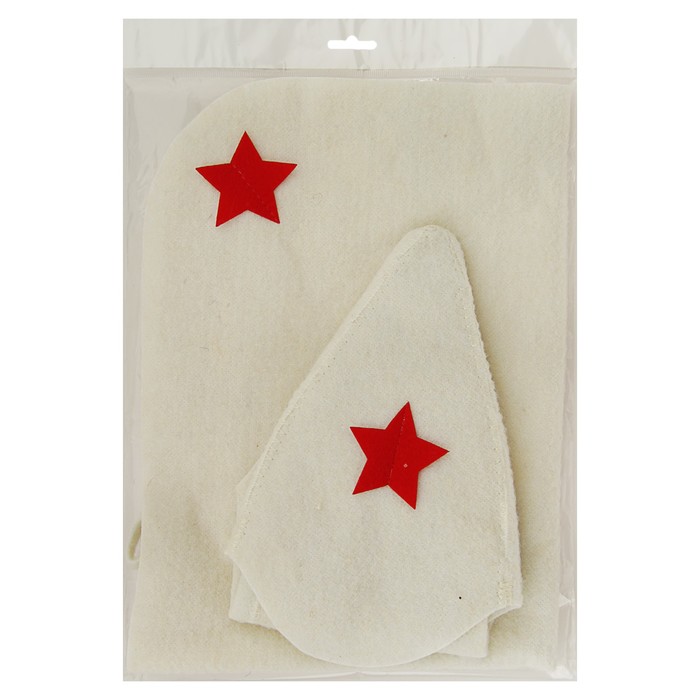 Набор банный "С Будёновкой" (шапка, коврик), белый