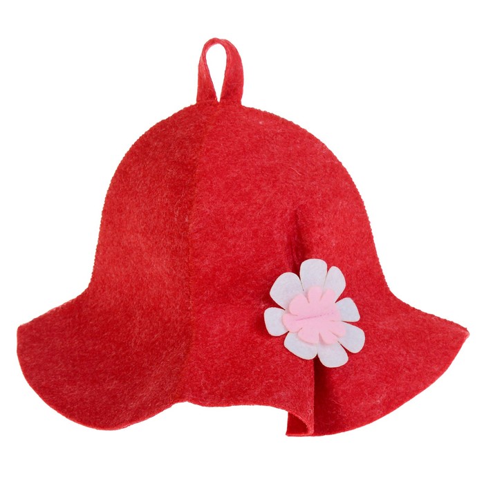 Шапка банная женская с полями, красная