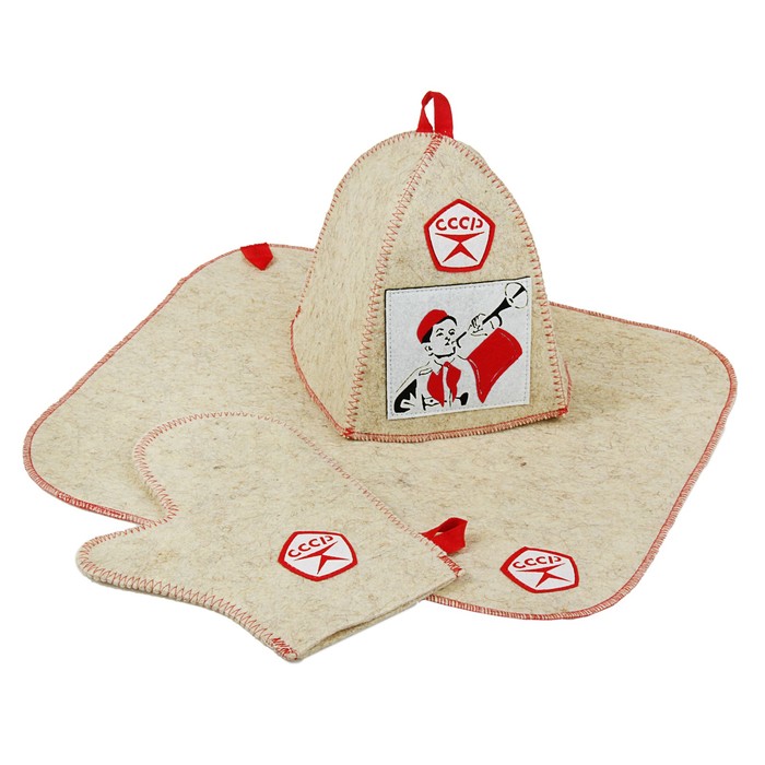 Набор банный "Пионер" (шапка, рукавица, коврик)