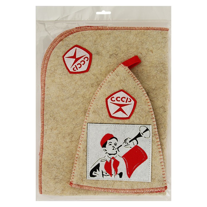 Набор банный "Пионер" (шапка, рукавица, коврик)