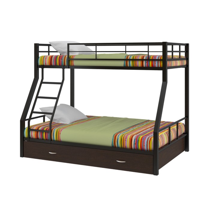 Двухъярусная кровать "Гранада 1", с ящиком, 1980х1260х1620 мм, черный